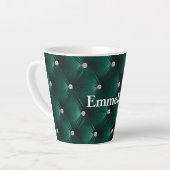 暖かいティール（緑がかった色）グリーンフェイクベルベット カフェラテマグ (左アングル)