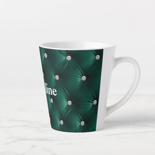 暖かいティール(緑がかった色)グリーンフェイクベルベット カフェラテマグ (右)