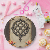 暖かいトーンでケルトのアートとフローラの輝き。 ペーパープレート (パーティー)