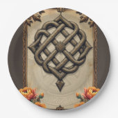 暖かいトーンでケルトのアートとフローラの輝き。 ペーパープレート (正面)