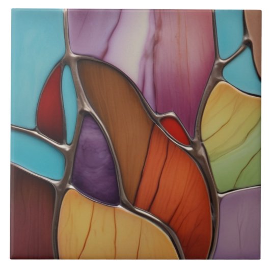 暖かいトーンフェイクステンドグラス抽象芸術アート タイル (正面)