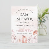 暖かいトーン赤面カボチャ秋秋のベビーシャワー 招待状 (スタンド正面)