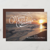 暖かいビーチサンセットクリスマスカード シーズンカード (正面/裏面)