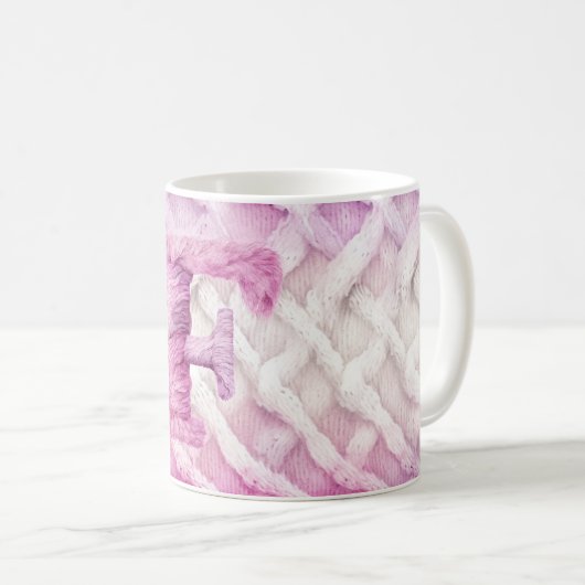 暖かいピンクの白い紫の文字F コーヒーマグカップ (正面右)