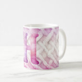 暖かいピンクの白い紫の文字H コーヒーマグカップ (正面右)