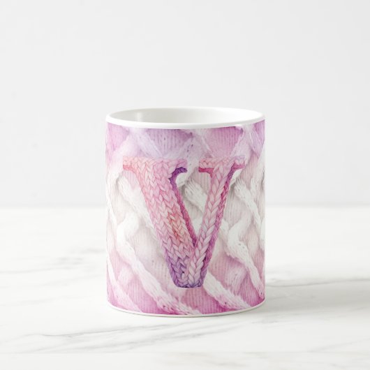 暖かいピンクの白い紫の文字U コーヒーマグカップ (中央)