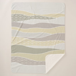 暖かいピンクイエローグリーン湾曲ストライプ抽象芸術波 シェルパブランケット