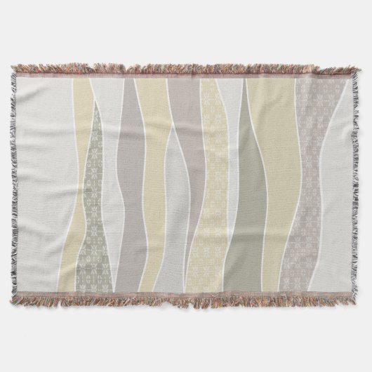 暖かいピンクイエローグリーン湾曲ストライプ抽象芸術波 スローブランケット (正面)