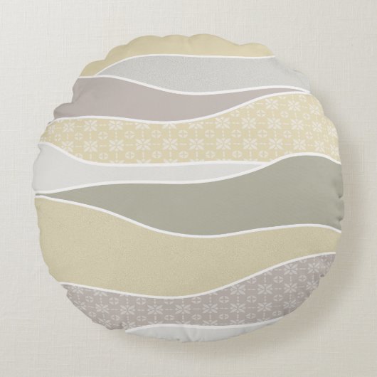 暖かいピンクイエローグリーン湾曲ストライプ抽象芸術波 ラウンドクッション (正面)