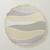 暖かいピンクイエローグリーン湾曲ストライプ抽象芸術波 ラウンドクッション (裏面)