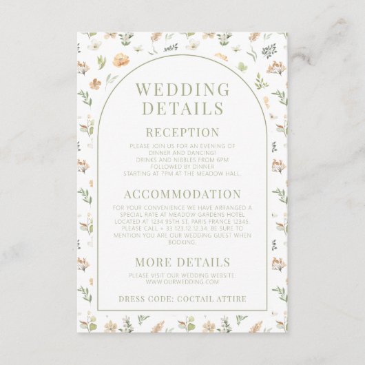 暖かいフローラbohoアーチ素朴の結婚詳細カード エンクロージャーカード (正面)