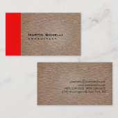 暖かいベージュウッドエフェクトレッドストライプビジネスカード 名刺 (正面/裏面)