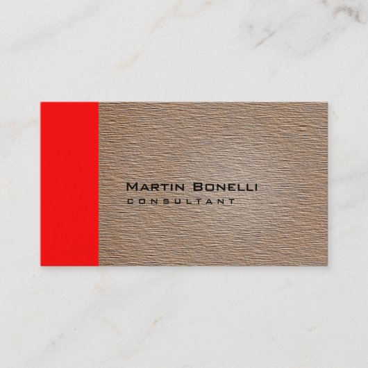 暖かいベージュウッドエフェクトレッドストライプビジネスカード 名刺 (正面)