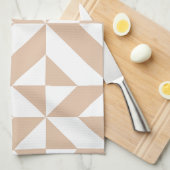 暖かいベージュ幾何デコキューブパターン キッチンタオル (四つ折り)