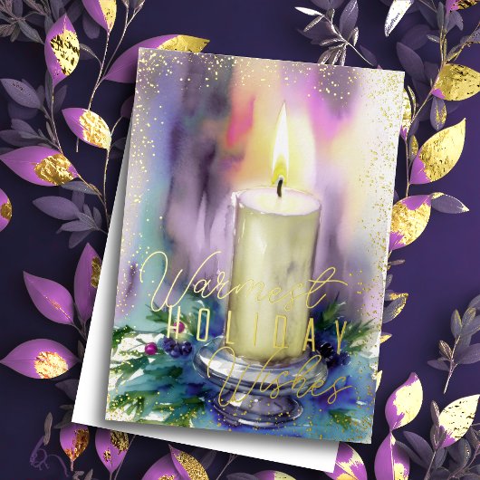 暖かいホリデーウィズウォーターカラーキャンドル シーズンカード