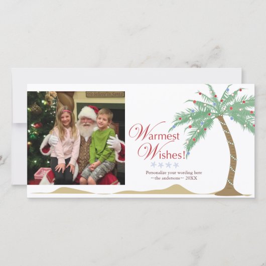 暖かいホリデーウィッシュ、クリスマスビーチパームツリー シーズンカード (正面)