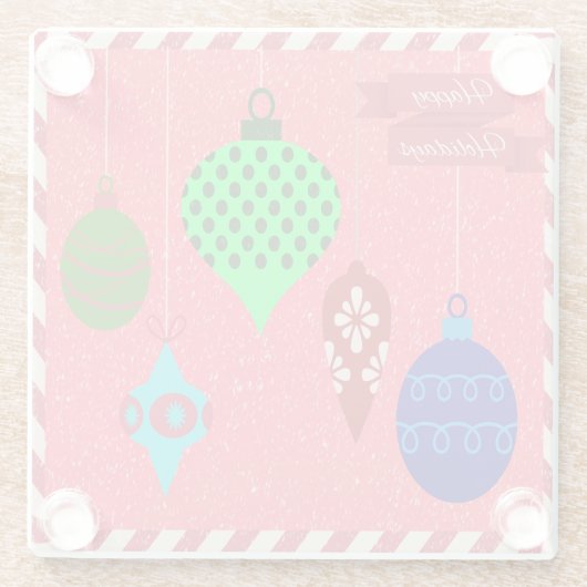 暖かいホリデーグリーティングレッドバックグラウンドスノーフレーク ガラスコースター (裏面)