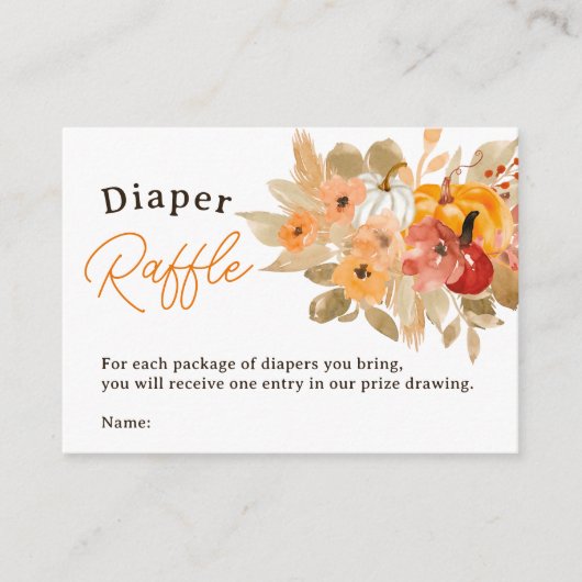 暖かいボホカンプキン秋ベビーシャワーおむつラッフル エンクロージャーカード (正面)