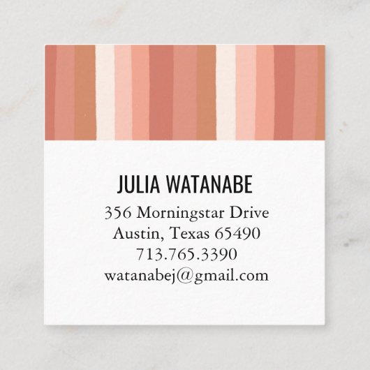 暖かいミニマ自然リストストライプズテラコッタクレイ スクエア名刺 (裏面)