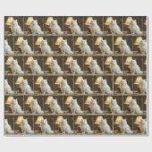 暖かいランプの明かりの中に座っている白猫 ラッピングペーパー (フラット)