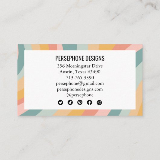 暖かいレインボー自然サンキューストライプソーシャルアイコン 名刺 (裏面)