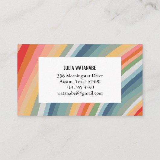 暖かいレインボー自然ミニマリストのストライプ手作り 名刺 (裏面)