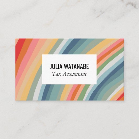 暖かいレインボー自然ミニマリストのストライプ手作り 名刺 (正面)