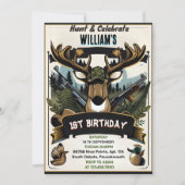 暖かいワイルド迷彩柄オディアダック狩り1st誕生日 招待状 (正面)