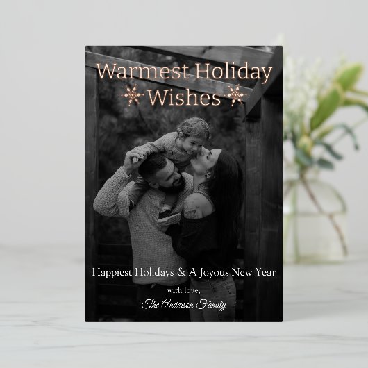 暖かい休日のウィズスノーフレーク写真フォイルカード 箔シーズンカード (立ち正面)