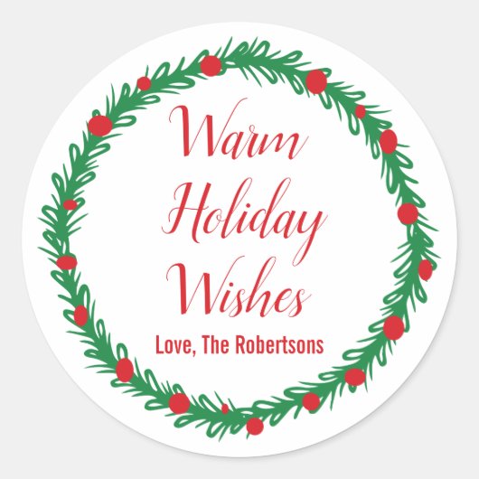 暖かい休日の希望のラベル、ギフトラベル、クリスマス ラウンドシール (正面)