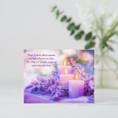 暖かい光でラベンダーキャンドルを燃やす シーズンポストカード (スタンド正面)