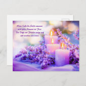 暖かい光でラベンダーキャンドルを燃やす シーズンポストカード (正面/裏面)