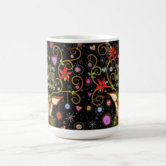 暖かい冬がキュートなトナカイデザイン コーヒーマグカップ (中央)