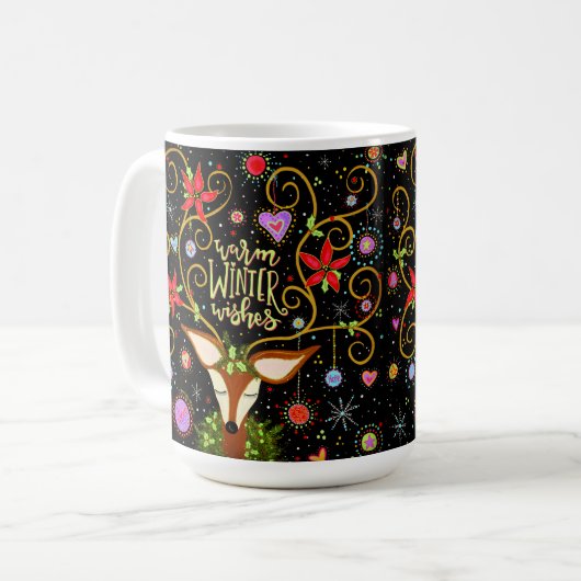 暖かい冬がキュートなトナカイデザイン コーヒーマグカップ (正面左)