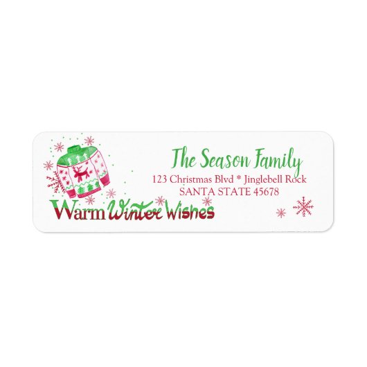 暖かい冬がクリスマスのセーターを願う ラベル (正面)