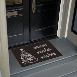 暖かい冬がクリスマスツリーの黒いドームを願う ドアマット