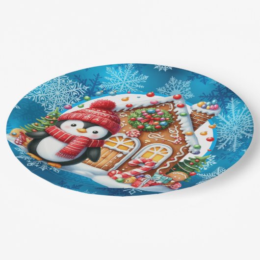 暖かい冬のウィズペンギン ペーパープレート (アングル)