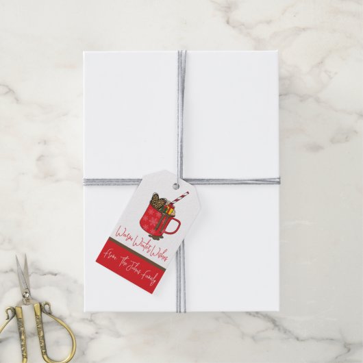 暖かい冬のウィズホットココアホリデーテーマ ギフトタグ (より糸付き)