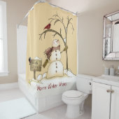 暖かい冬のウィズ雪だるまレッドバードスレイライド シャワーカーテン (インサイチュ)