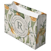 暖かい冬のエレガンス：水の色モノグラムの ラージペーパーバッグ (正面アングル)