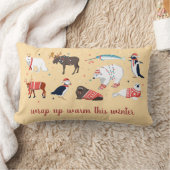 暖かい冬の動物を包むフォークアートクリスマス ランバークッション (ブランケット)