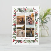 暖かい冬の松のベリー天然植物学4写真 シーズンカード (スタンド正面)