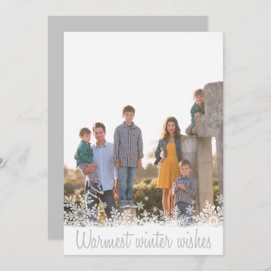 暖かい冬の願い家族の写真クリスマス シーズンカード (正面/裏面)