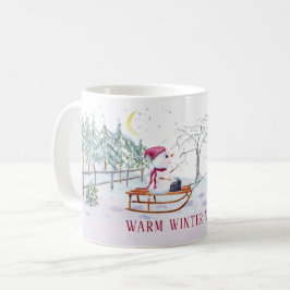 暖かい冬の願い雪だるまとベビーオンそり コーヒーマグカップ