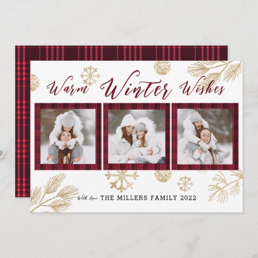 暖かい冬の願い3フォトコラージュ シーズンカード (正面/裏面)