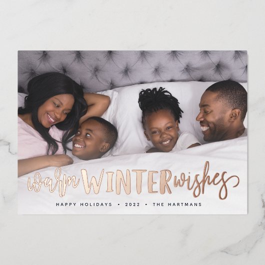 暖かい冬の願い |横向き写真 箔シーズンカード (正面)