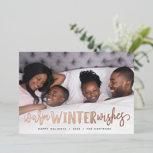 暖かい冬の願い |横向き写真 箔シーズンカード (立ち正面)