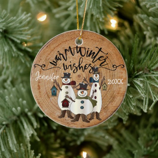 暖かい冬の願い – 雪だるま セラミックオーナメント (ツリー)
