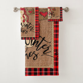 暖かい冬の願い – 雪だるま- Red Plaid バスタオルセット