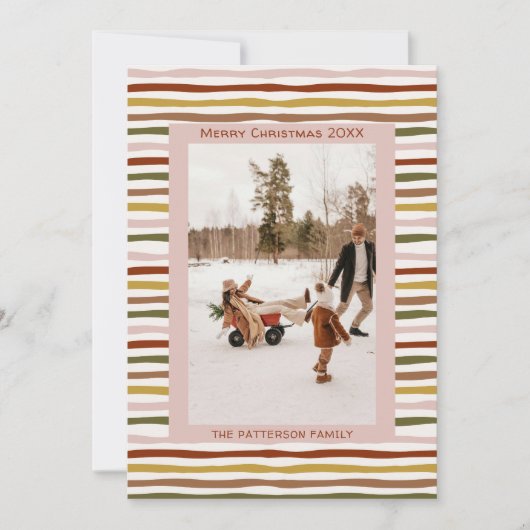 暖かい地球トーン手描きボホフォトクリスマス シーズンカード (正面)